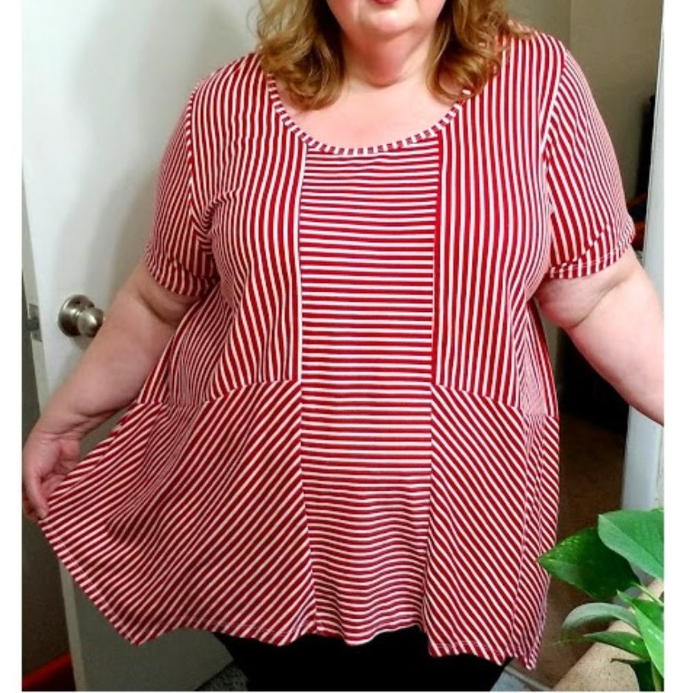 Red & White Candy Stripe Asymmetric Trapeze Tunic